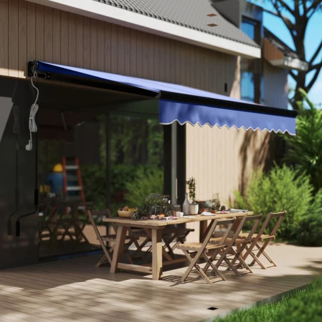 Outsunny 2.5 X 2m Electric Awning With LED Light And Remote Controller - Blue TJ Hughes 5063603326699