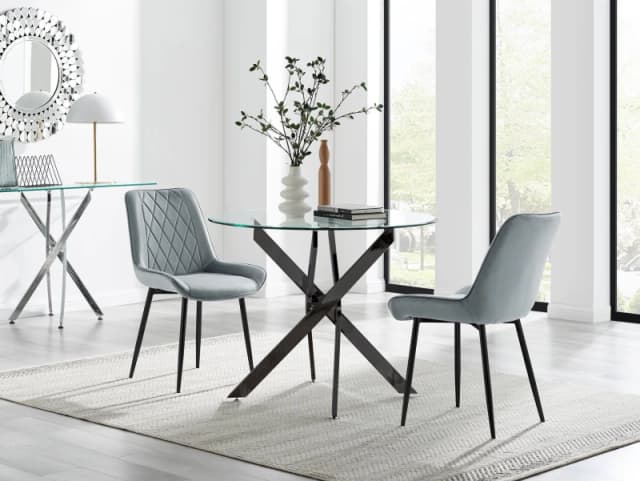 FurnitureboxUK FurnitureboxUK Novara 100cm Round Black Leg Dining Table & 2 Pesaro Black Leg Chairs in Grey Grey One Size Unisex 5056784304501