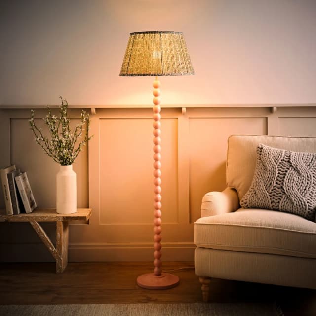 ValueLights ValueLights Bobbin Bobbles Floor Lamp and Floral Pleated Taper Lamp Shade and Bulb in Pale Pink Pale Pink One Size Unisex 5059406069000