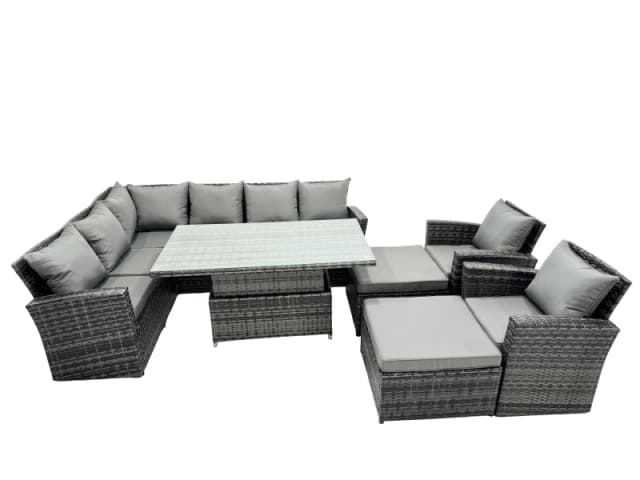 Fimous Poly Rattan Outdoor Patio Corner Sofa Set with 2 Big Stool, 2 Chairs in Dark Grey Dark Grey Unisex