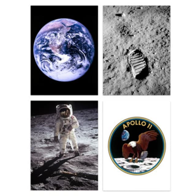 Artery8 Wall Art Print Set Of 4 Nasa Earth From Space Apollo 11 Moon Landing Astronaut Aldrin Armstrong Bootprint