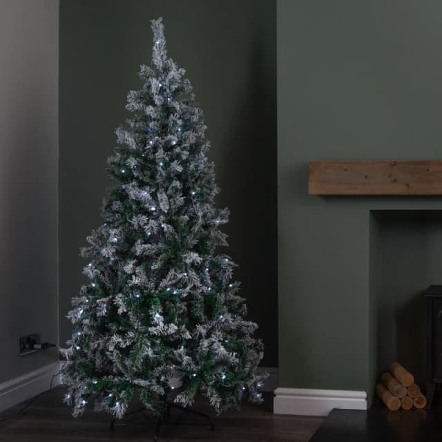 6ft (1.80m) Light up Prelit Snow Flocked Arbor Spruce Christmas Tree with 150 Colour Changing LEDs
