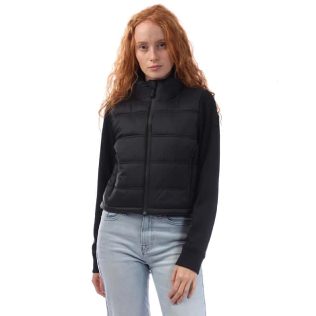 DKNY Cropped Scuba Mixed Puffer Jacket Black female M