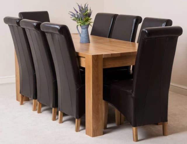 Thats Furniture Kuba 180 x 90cm Chunky Oak Dining Table & 8 Montana Leather Chairs in Brown Brown Unisex 180 x 90 cm