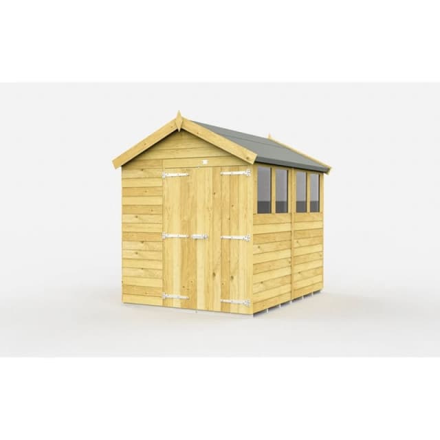 Buttercup Farm 7 x 8 Feet Apex Shed - Double Door W/ Windows - L243 x W214 x H217cm in Brown Brown Unisex