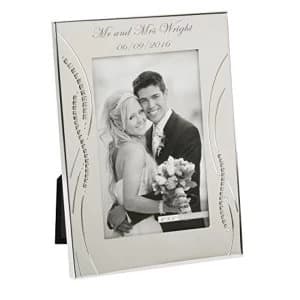4" x 6" - Silver Plated Wedding Photo Frame with Crystals