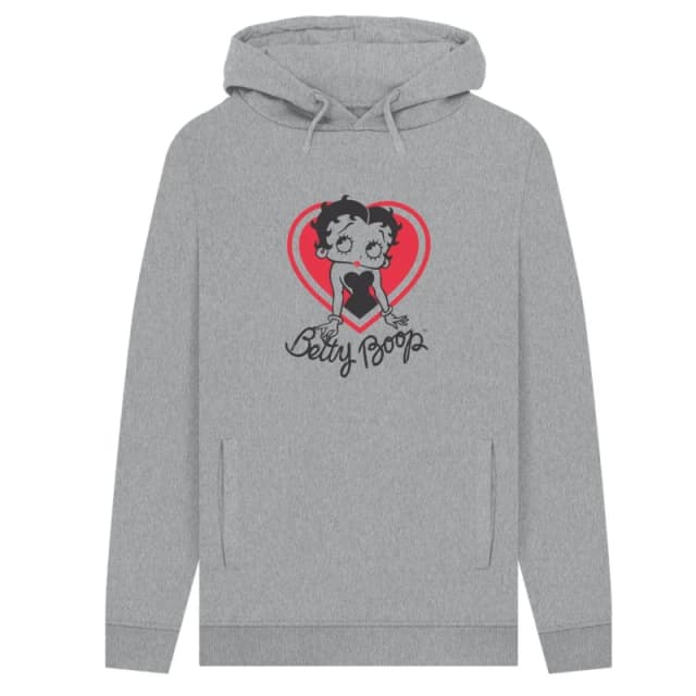 Betty Boop Mens Heart Hoodie in Grey Size: Small Grey Male S