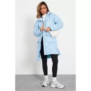 I Saw It First Onion Quilted Longline Puffer Jacket - Blue