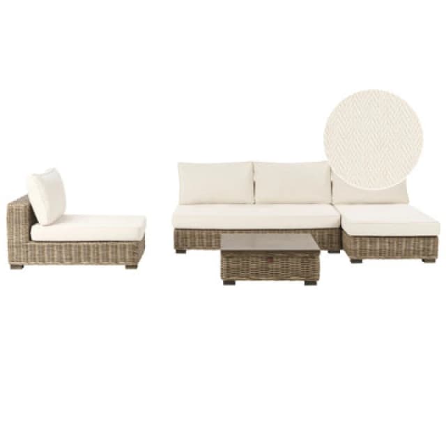 Beliani Garden Lounge Set With Table 4 Seater Varallo Left Hand Modular Rattan Grey