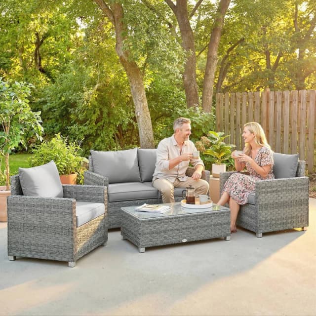 OUTSUNNY 4 Seater Rattan Garden Furniture Set with Cushions, Grey Grey Unisex