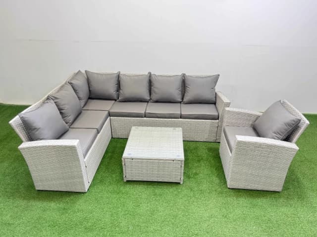 Fimous 7 Seater Corner Sofa Sets with Coffee Table Chair Light Grey Mixed Light Grey Unisex