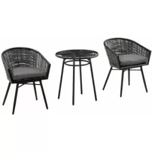 3 pcs Patio Resin Wicker Hand Woven Bistro Set 2 Chairs 1 Coffee Table - Grey - Outsunny