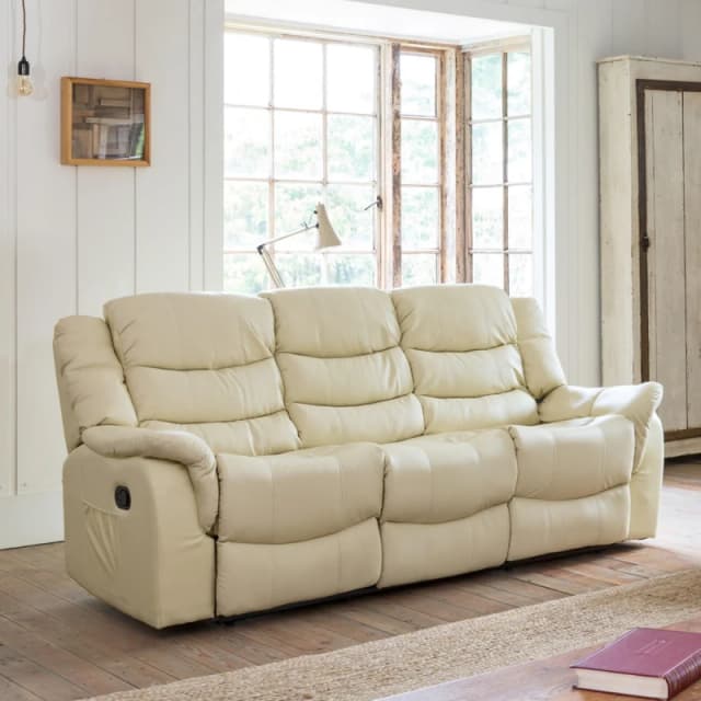 Artemis Home Almeira 3 Seat Recliner Sofa in Cream Cream Unisex