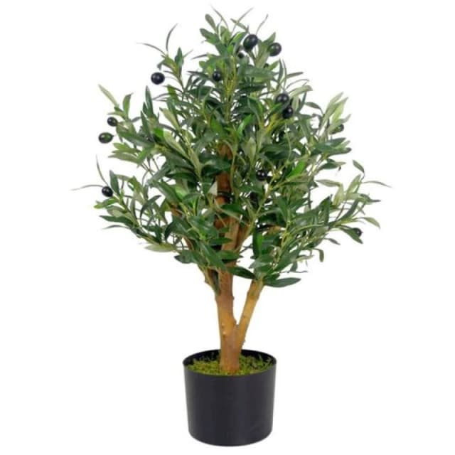 Leaf 65cm Leaf Design UK Realistic Artificial Olive Tree in Black Plastic Pot Green