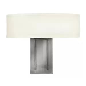 Twin Wall Light Etched Off White Linen Drum Shade Antique Nickel LED E14 60W