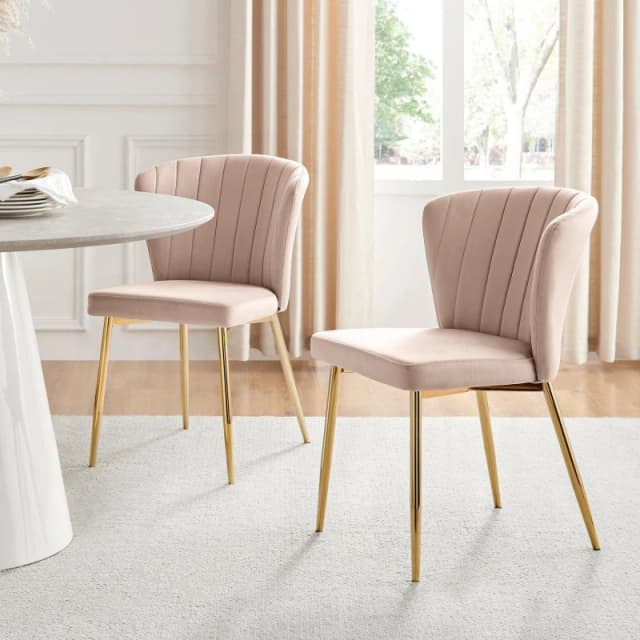 FurnitureboxUK Set of 2 Danica Velvet Dining Chairs With Gold Legs in Pink Pink Unisex