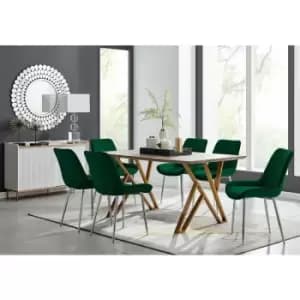 Taranto Oak Effect Dining Table and 6 Green Pesaro Silver Leg Chairs - Green