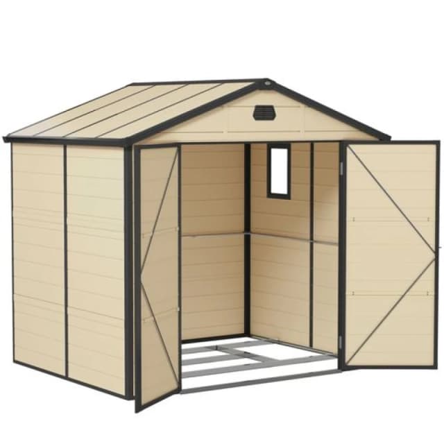 Outsunny Garden Shed Tool Storage House with Lockable Door, Foundation Kit Cream