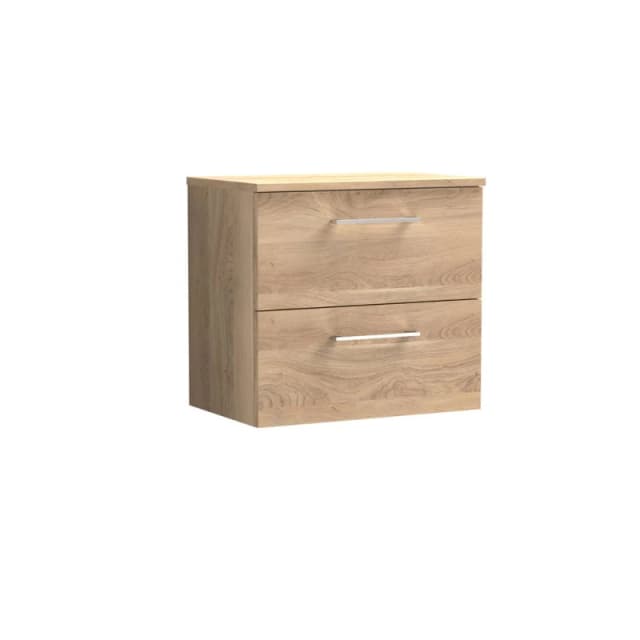 Balterley Level 600mm Wall Hung 2 Drawer Vanity Unit with Worktop - Bleached Oak in Brown Brown Unisex