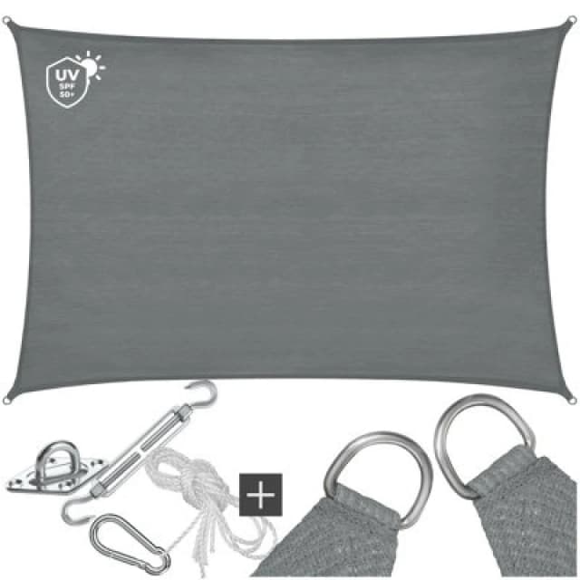 Tectake Sun Sail Sonny, Uv Protected, Water-Resistant And Anti-Tear - 3 X 4 M - Grey