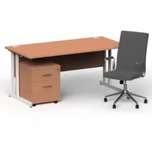Impulse 1600/800 White Cant Desk Beech + 2 Dr Mobile Ped & Ezra Grey