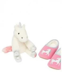 Joules Girls Unicorn Slippers And Toy Set - Pink