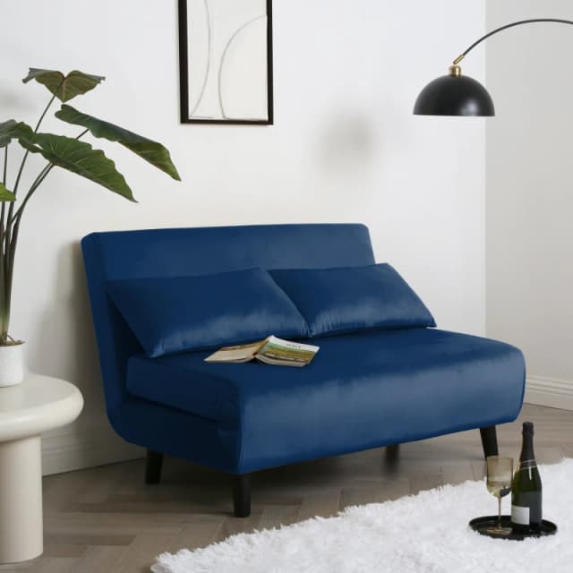 Home Garden Direct Aurora - Small Double Sofa Bed in Velvet - 2 Seater - Blue Blue Unisex