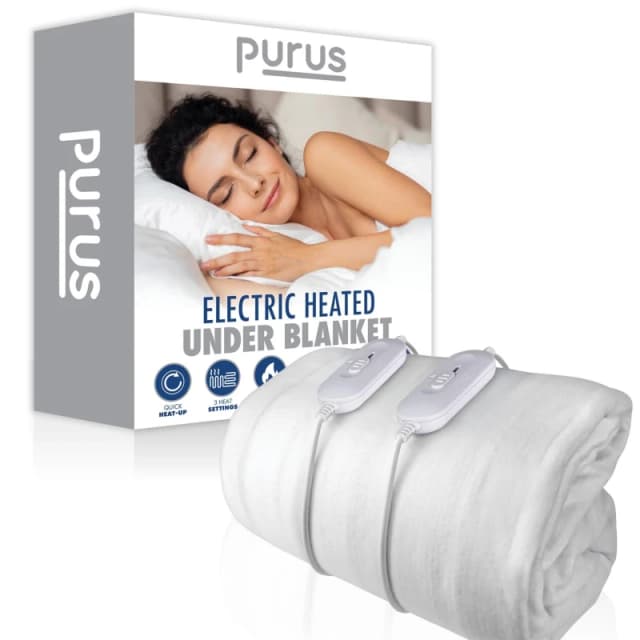 Purus Luxury Polyester Electric Blanket Heated Fully Fitted Bed Under Blanket 3 Heat Settings - Single/Double/King/Super King in White Size: Double