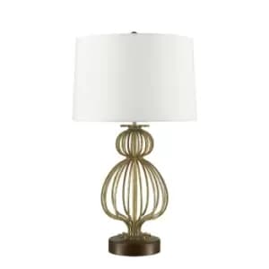 Table Lamp Mocha Brown Steel Base Cream Linen Shade Distressed Gold LED E27 100W
