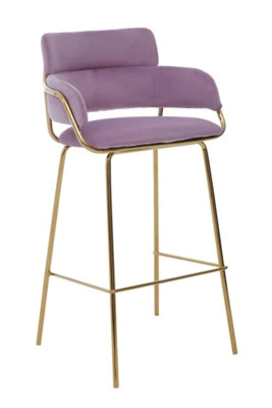 Orsina Pink Velvet Bar Chair, Gold Finish Metal Legs With Footrest, Velvet Upholstered Bar Stool, Bar Seating