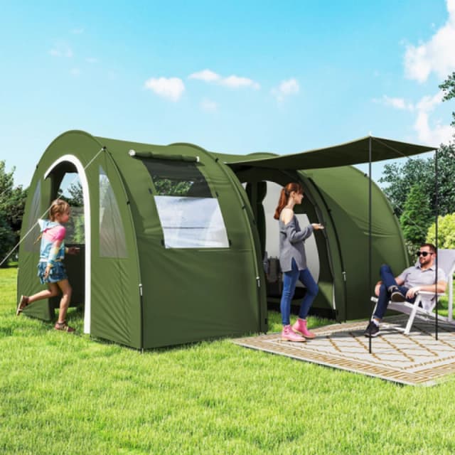 Outsunny Outsunny 5-6 Man Family Tent Camping Tent with 2 Room and Carry Bag - Green