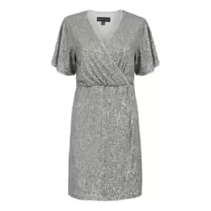 Mela London Silver Sequin Kimono Sleeve Wrap Dress - Silver
