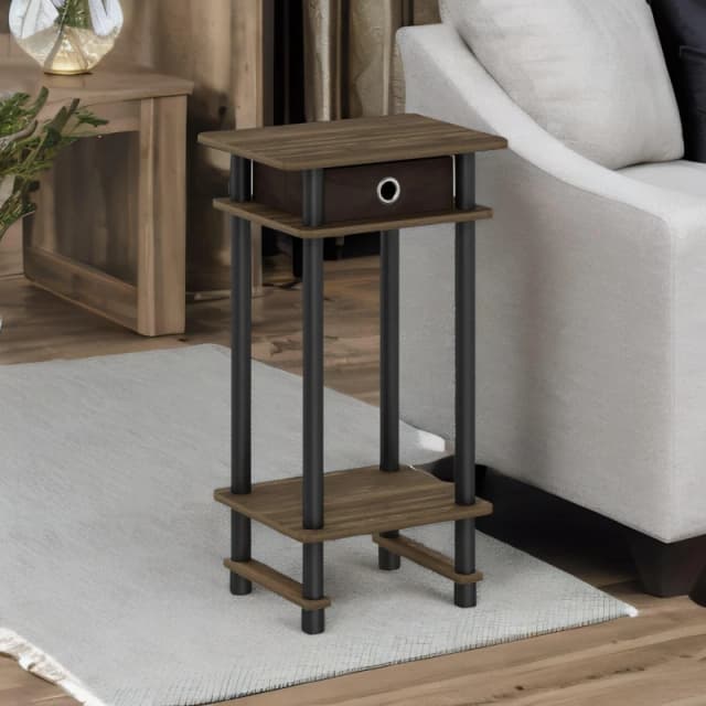 Rafaelo Mobilia Industrial Rustic Side Table With Fabric Drawer in Brown Brown Unisex