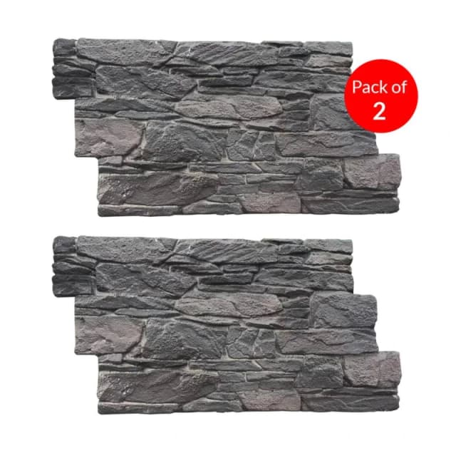 ENER-J Rustic Stacked Slate PU Wall Panel Charcoal Finish Size 1200 x 600 x 60mm (Pack of 2) in Dark Grey Dark Grey Unisex