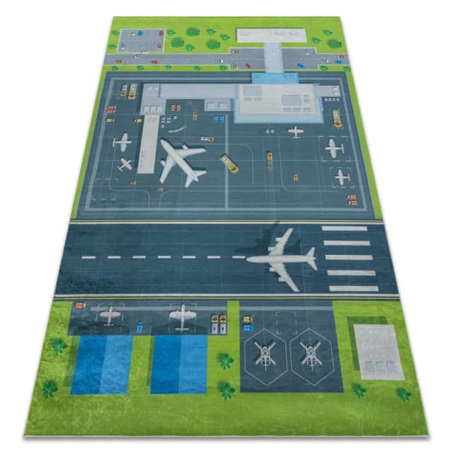 RugsX Bambino 46990 Washing Carpet Airport, Airplanes For Children Anti Slip - Green / G 120X170 Cm