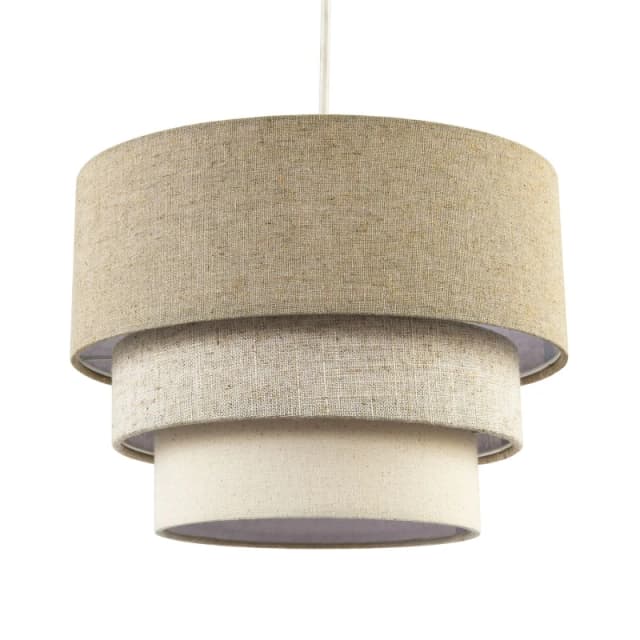 Happy Homewares Contemporary Round Triple Tier Cotton Fabric Pendant Light Shade in Beige Size: 14" Beige Unisex 14"