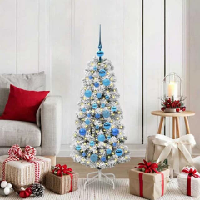 vidaXL Artificial Hinged Christmas Tree with Blue Balls Green and white 120 cm, Green 3395584
