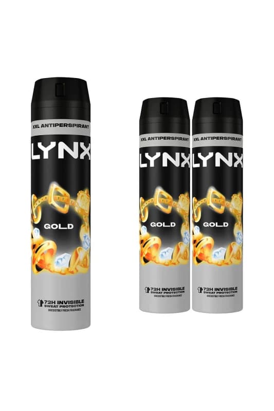 Lynx XXL Gold 'Anti-Perspirant' Deodorant 250ml 3 Pack Gold male