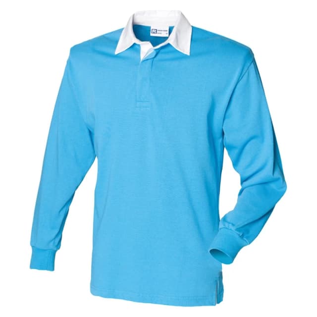 Front Row Mens Long Sleeve Classic Rugby Polo Shirt in Baby Blue Size: Small Baby Blue Male S