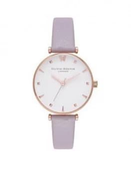 Olivia Burton Social Butterfly White and Rose Gold Midi Dial Lilac Leather Strap Ladies Watch, One Colour, Women