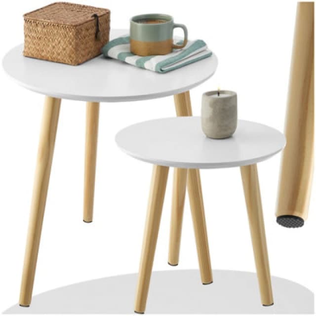 Tectake Side Tables Skaland - Set Of Two, Scandi Style With Wood Legs & Non-Slip Feet - Brown/white