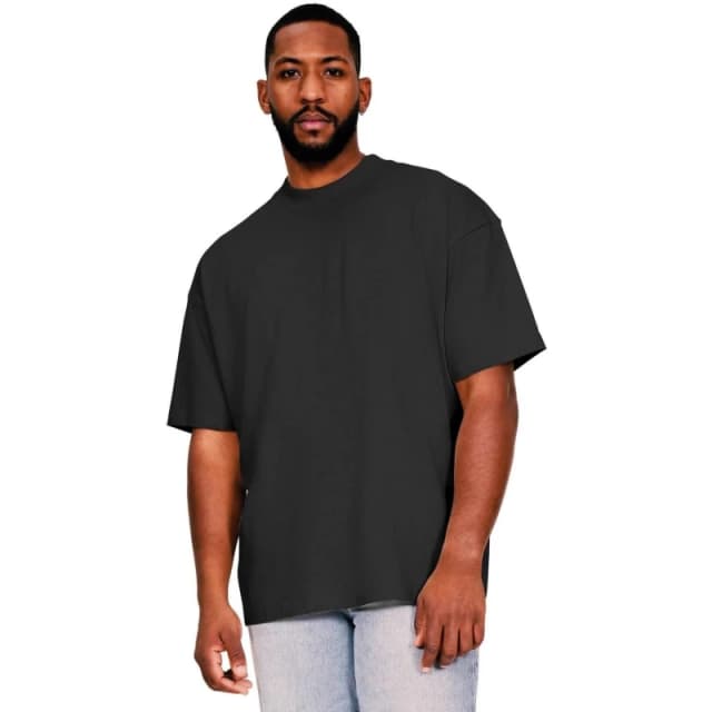 Casual Classics Mens Combed Ringspun Cotton Extended Neckline Tall Oversized T-Shirt in Black Size: Small Black Male S