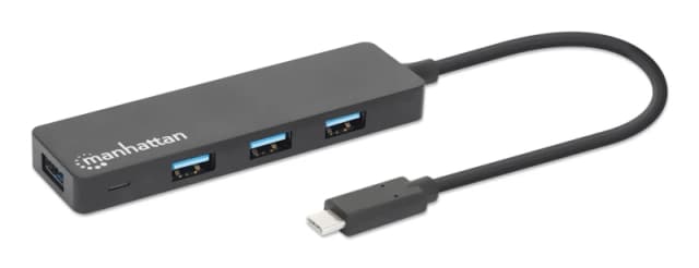 Manhattan Manhattan 4-Port USB 3.0 Type-C Hub USB-C Male to Four USB-A Females 5 Gbps SuperSpeed USB (USB 3.2 Gen 1) Bus Powered Black 164924