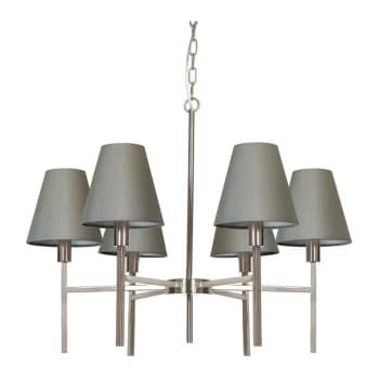 6 Light Pendant Chandelier with Grey Shade - Elstead