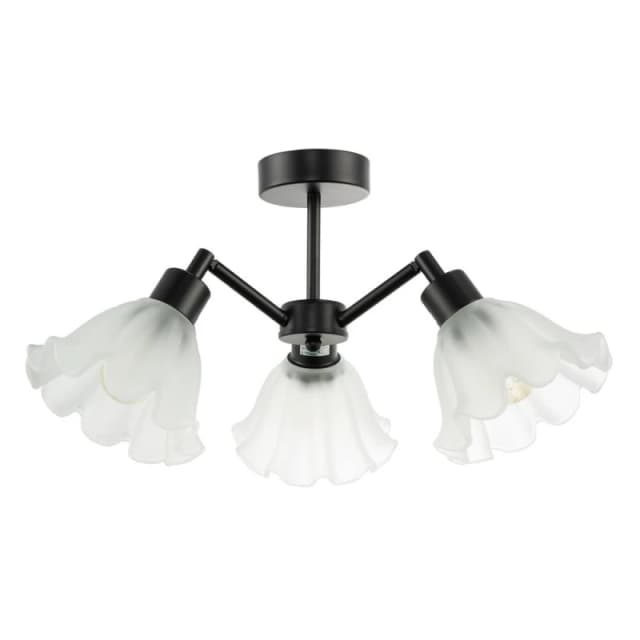 Happy Homewares Traditional Ceiling Light Fitting with Frosted Scallop Glass Shades in Black Unisex
