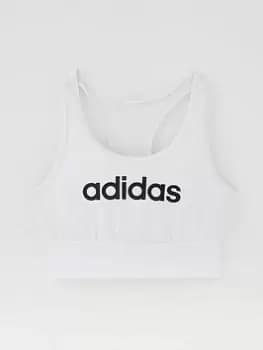 adidas Girls Linear Sports Bra - White/Black, Size 11-12 Years, Women