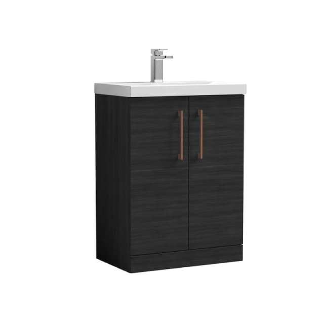 Balterley Bathroom Floor Standing 2-Door Vanity Unit Basin, Black, 600mm in Black Unisex
