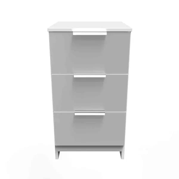 Welcome Furniture Ready Assembled Plymouth 3 Drawer Bedside Cabinet In Uniform Grey Gloss & White