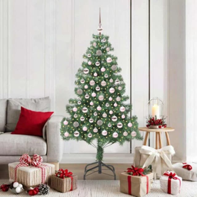 vidaXL Christmas Tree with 300 LEDs, Pink Balls with Stand Green 180cm PVC, Green 3396382