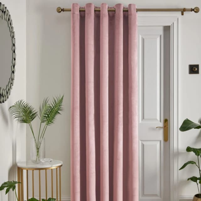 Laurence Llewelyn-Bowen 'Montrose' Velvet Blackout Eyelet Single Panel Door Curtain Light Pink